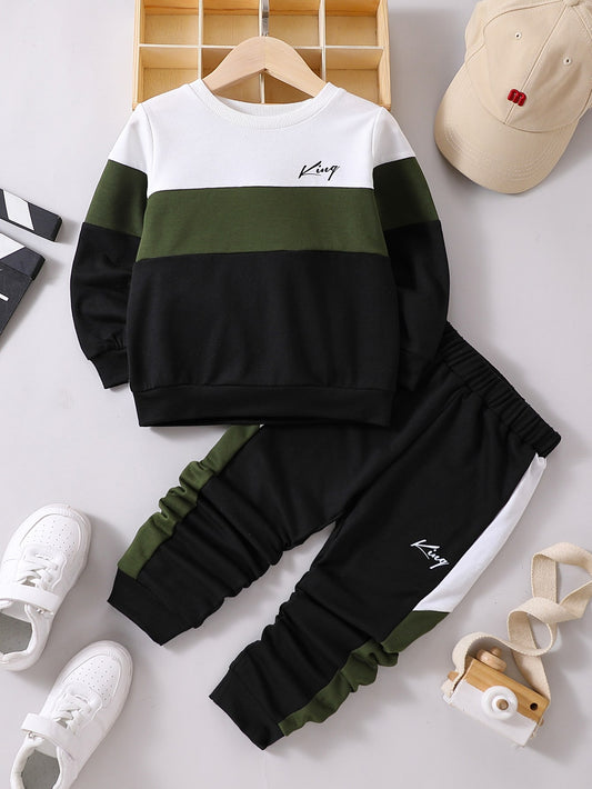 Young Boys Army Green Colorblock Sweatshirt & Sweatpants