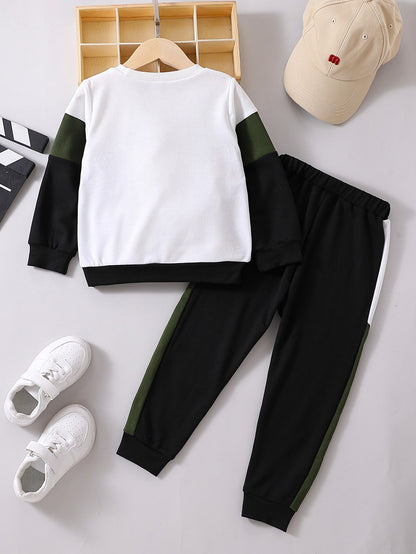 Young Boys Army Green Colorblock Sweatshirt & Sweatpants