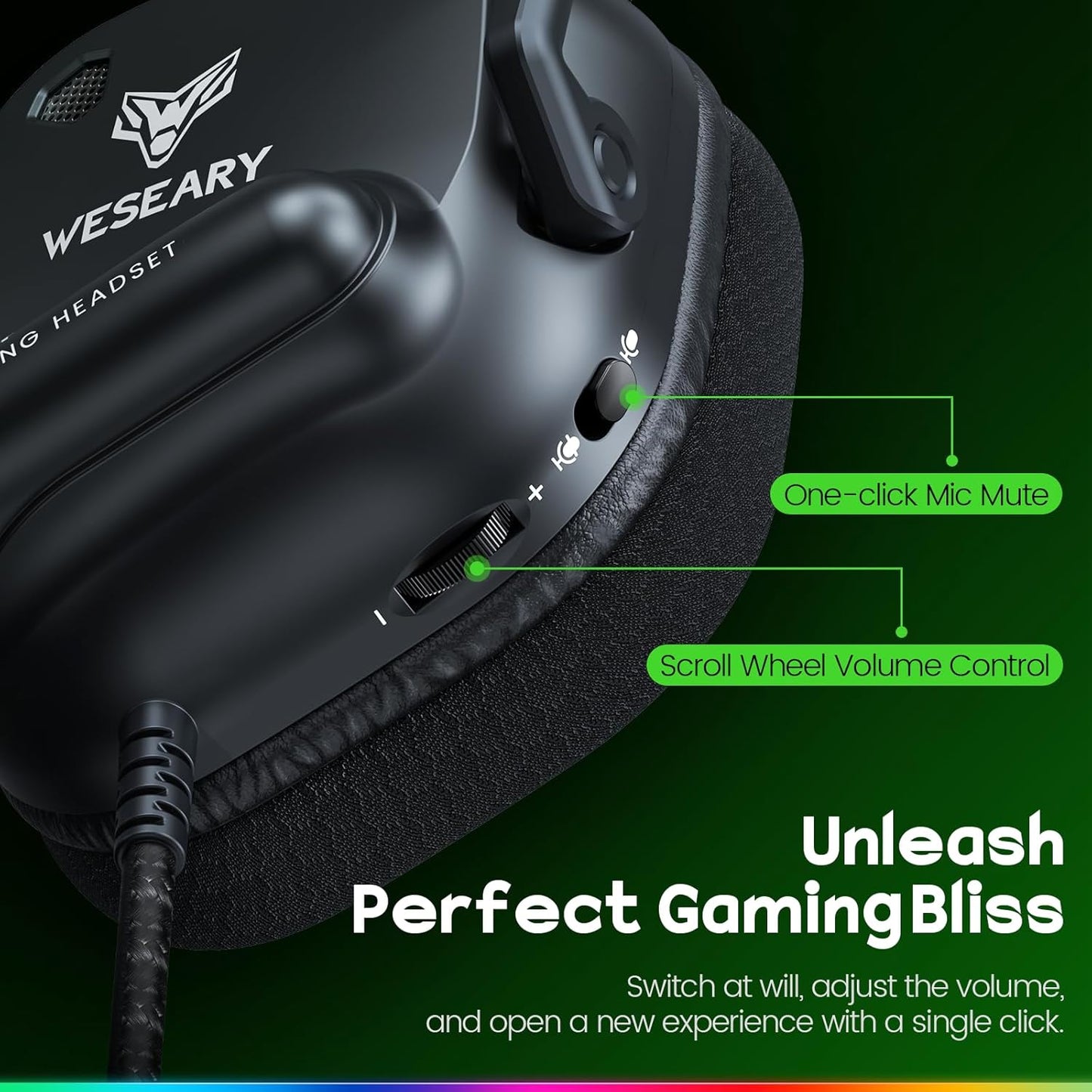 WESEARY 3D Stereo Wireless Gaming Headset for PC, PS4, PS5, Mac, Switch, Mobile | Bluetooth 5.4 &amp; 2.4GHz Gaming Headphones with Crystal-Clear ENC Mic, 40mm Drivers, Ultra-Low Latency, Soft Earmuffs