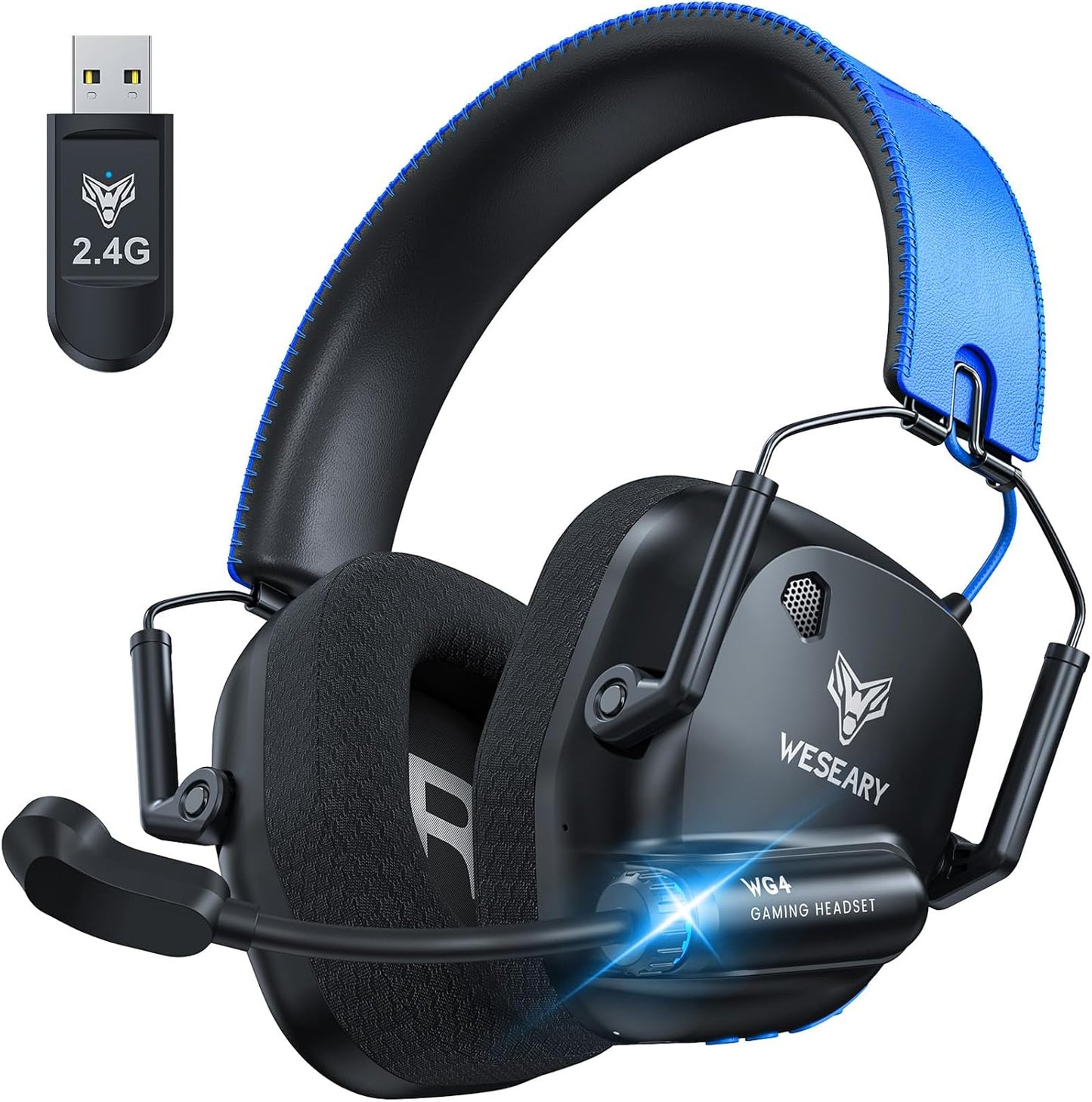 WESEARY 3D Stereo Wireless Gaming Headset for PC, PS4, PS5, Mac, Switch, Mobile | Bluetooth 5.4 &amp; 2.4GHz Gaming Headphones with Crystal-Clear ENC Mic, 40mm Drivers, Ultra-Low Latency, Soft Earmuffs