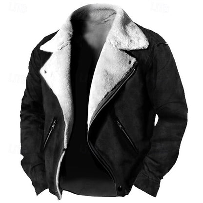 Men's Faux Leather Jacket Winter Jacket Fleece Jacket Sherpa Jacket Daily Vacation Thermal Warm Pocket Fleece Fall & Winter Plain Fashion Streetwear Lapel Regular Black Brown Green Jacket